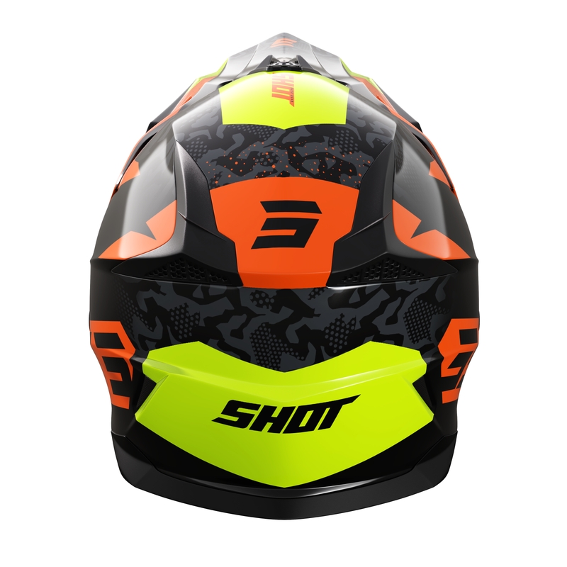 Kinder-Motocross-Helm Shot Pulse Airfit glänzend schwarz-fluo gelb-orange Ausverkauf