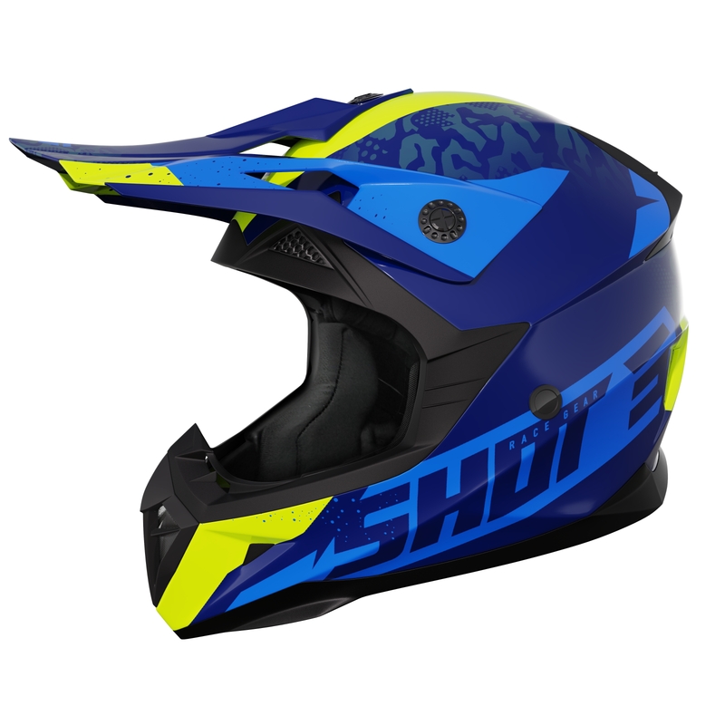 Kinder-Motocross-Helm Shot Pulse Airfit glänzend blau-fluo gelb Ausverkauf