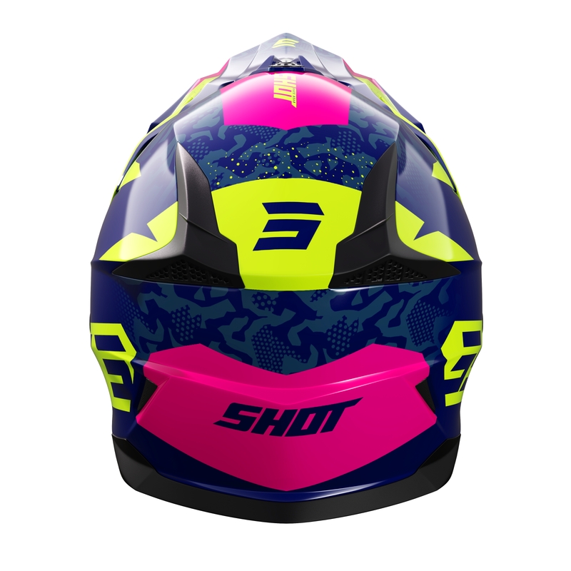 Kinder-Motocross-Helm Shot Pulse Airfit glänzend blau-fluo gelb-rosa Ausverkauf