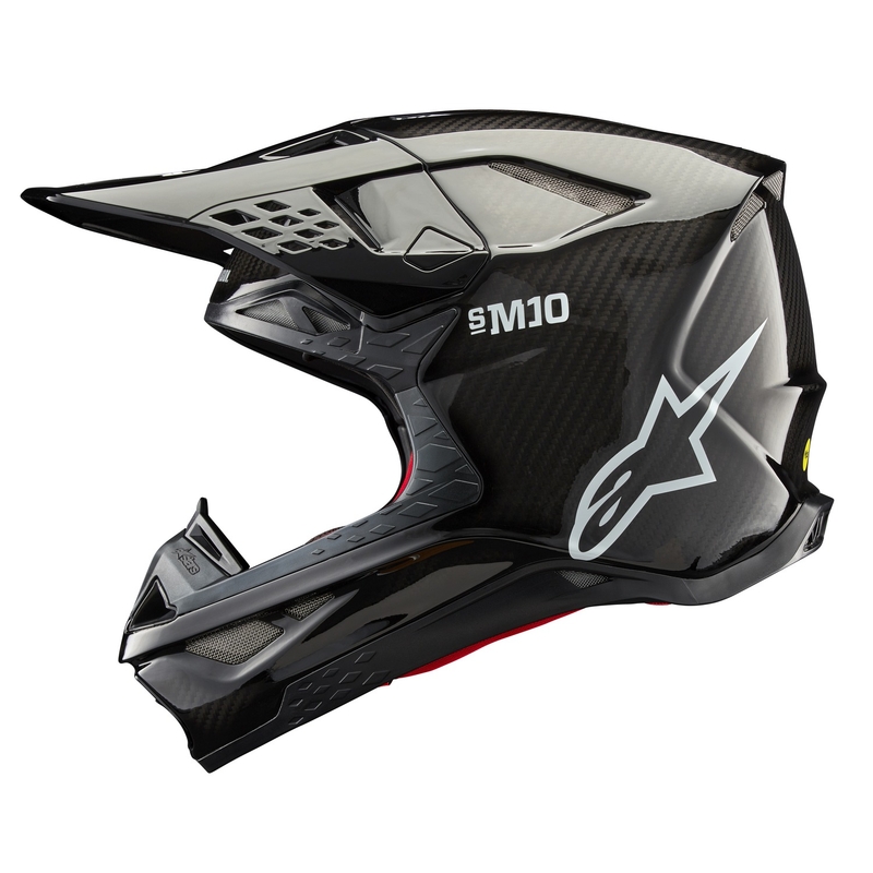 Motocross-Helm Alpinestars Supertech S-M10 Solides glänzendes Carbon