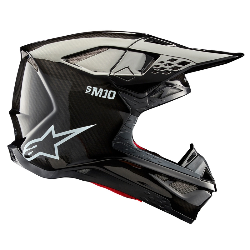 Motocross-Helm Alpinestars Supertech S-M10 Solides glänzendes Carbon