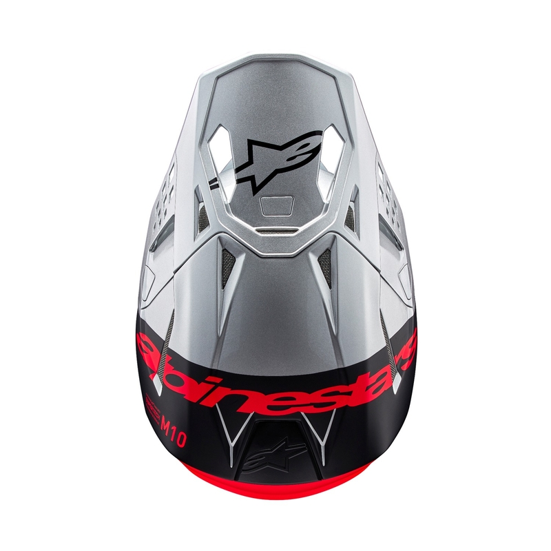 Motocross-Helm Alpinestars Supertech S-M10 Flood matt silber-schwarz-orange fluo