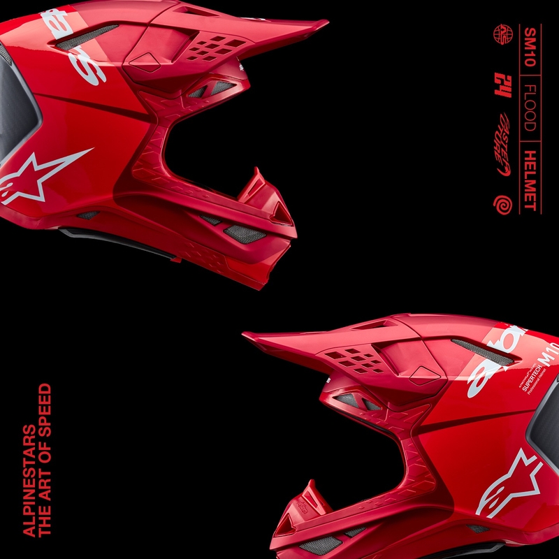 Motocross-Helm Alpinestars Supertech S-M10 Flood matt fluo rot-rot