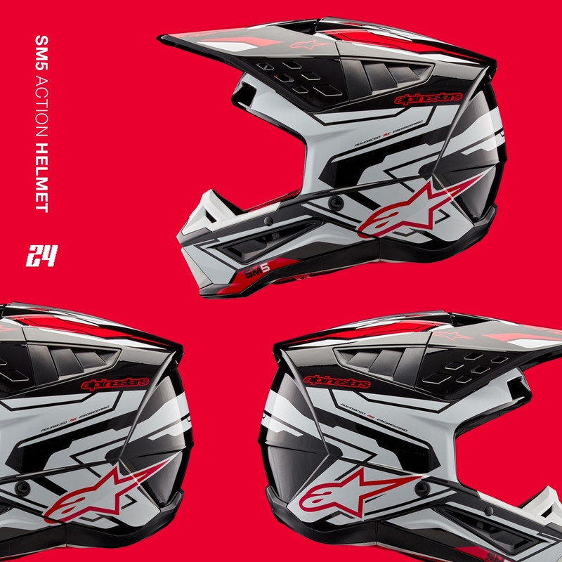 Alpinestars S-M5 Action 2 Motocross-Helm schwarz-weiß-fluo-rot