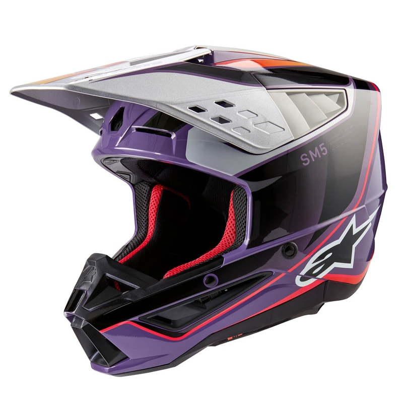 Alpinestars S-M5 Sail Motocross-Helm lila-schwarz-silber
