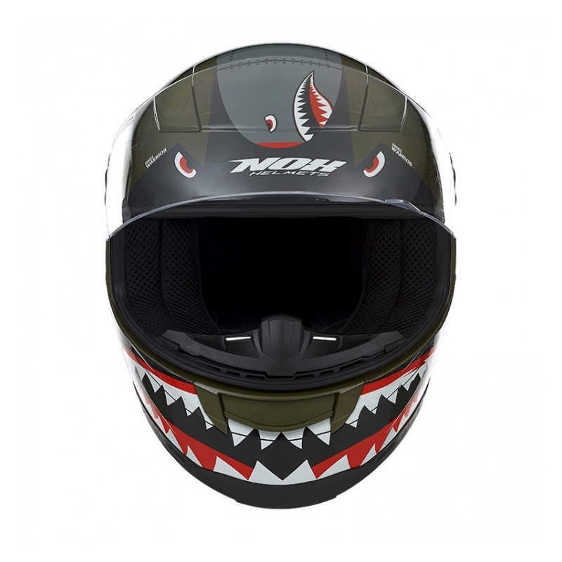 Kinder Integralhelm NOX N682K Warrior khaki grün-schwarz-weiß-rot Ausverkauf