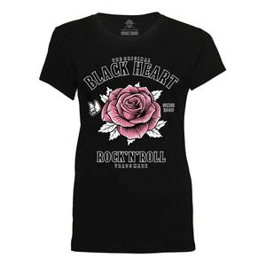 Black Heart Rock N Roll Rose Damen T-Shirt schwarz