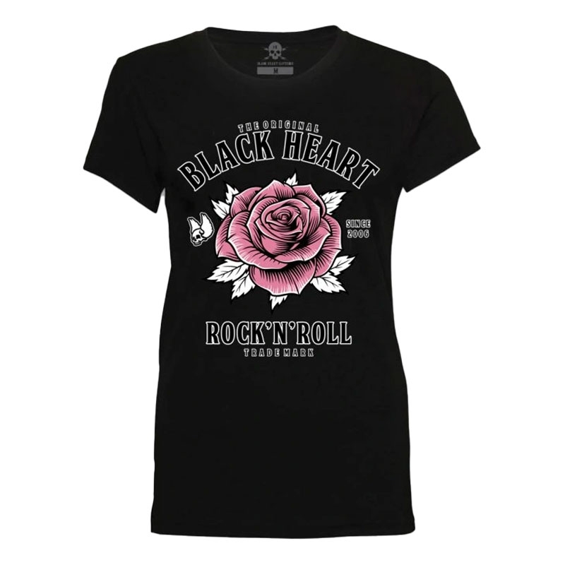 Black Heart Rock N Roll Rose Damen T-Shirt schwarz