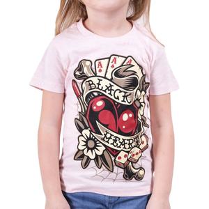 Kinder-T-Shirt Black Heart Rockabilly Heart rosa