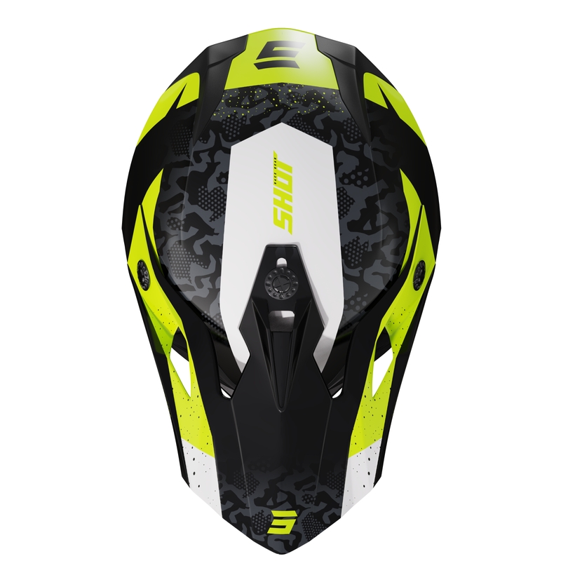 Kinder-Motocross-Helm Shot Pulse Airfit glänzend schwarz-weiß-fluo gelb Ausverkauf