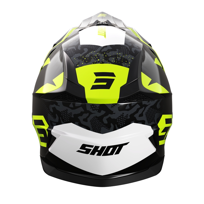 Kinder-Motocross-Helm Shot Pulse Airfit glänzend schwarz-weiß-fluo gelb Ausverkauf