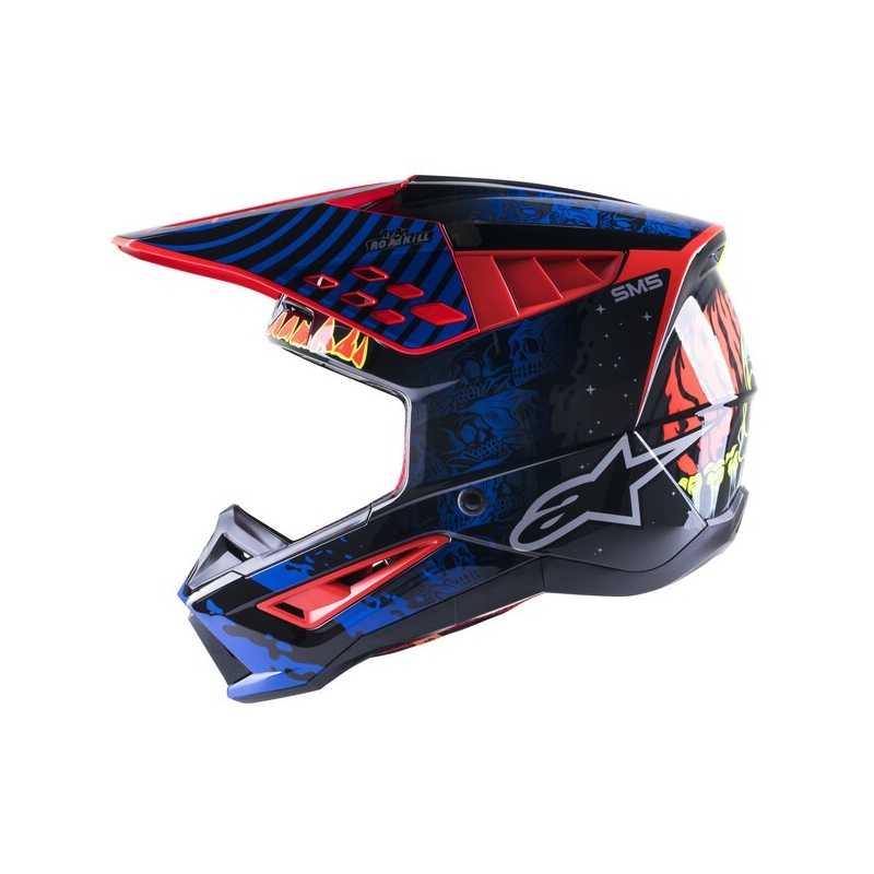Alpinestars S-M5 Solar Flare Motocross-Helm Schwarz-Blau-Fluo Rot-Fluo Gelb Ausverkauf
