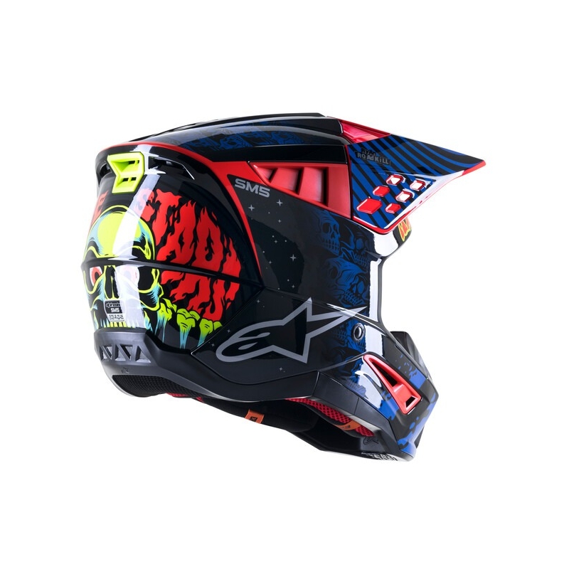 Alpinestars S-M5 Solar Flare Motocross-Helm Schwarz-Blau-Fluo Rot-Fluo Gelb Ausverkauf
