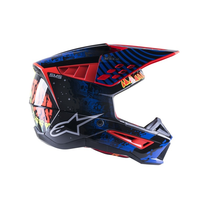 Alpinestars S-M5 Solar Flare Motocross-Helm Schwarz-Blau-Fluo Rot-Fluo Gelb Ausverkauf