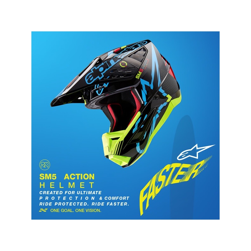 Motocross-Helm Alpinestars S-M5 Action fluo gelb-schwarz-blau-dunkelrot