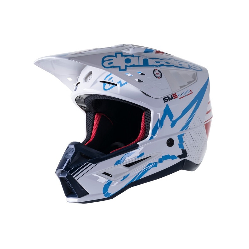 Alpinestars S-M5 Action Motocross-Helm weiß-blau-schwarz-dunkelrot