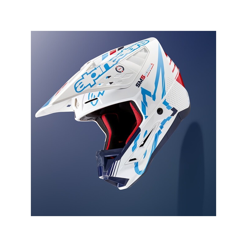 Alpinestars S-M5 Action Motocross-Helm weiß-blau-schwarz-dunkelrot