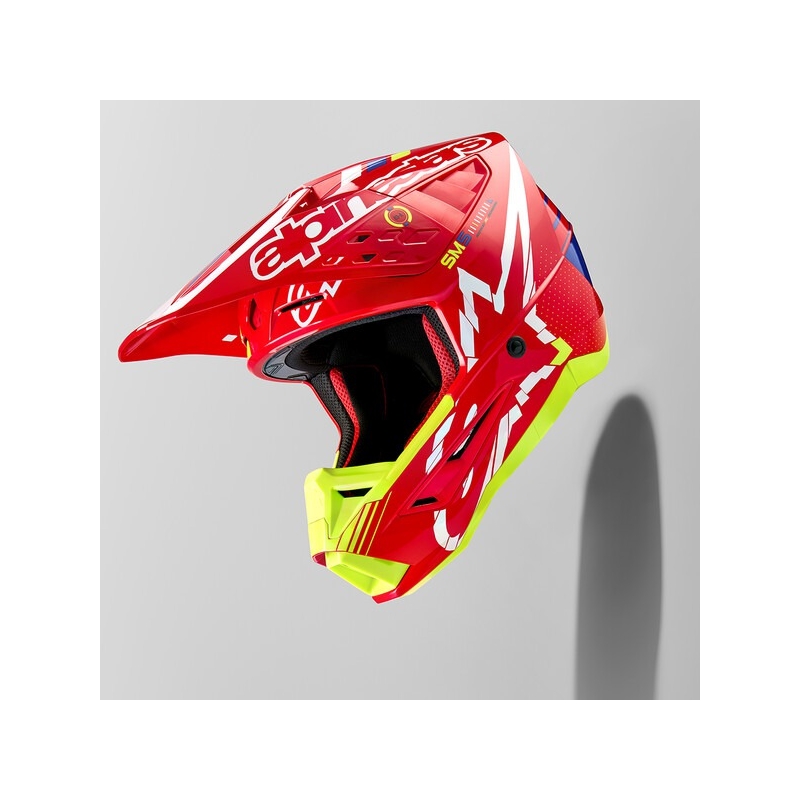 Alpinestars S-M5 Action Motocross-Helm rot-fluo gelb-weiß blau