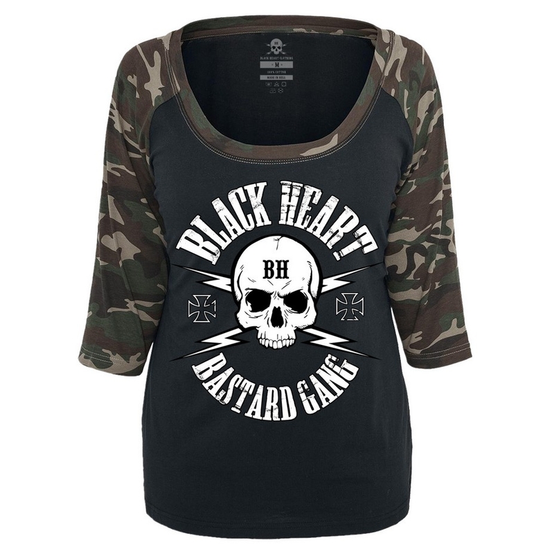 Women's Black Heart Bastard Skull Camo T-Shirt Ausverkauf