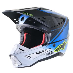 Motocross-Helm Alpinestars S-M5 Rayon blau-fluo gelb-weiß-schwarz matt