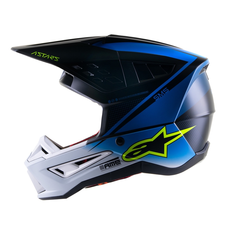 Motocross-Helm Alpinestars S-M5 Rayon blau-fluo gelb-weiß-schwarz matt