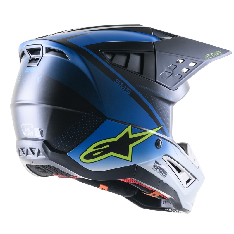 Motocross-Helm Alpinestars S-M5 Rayon blau-fluo gelb-weiß-schwarz matt