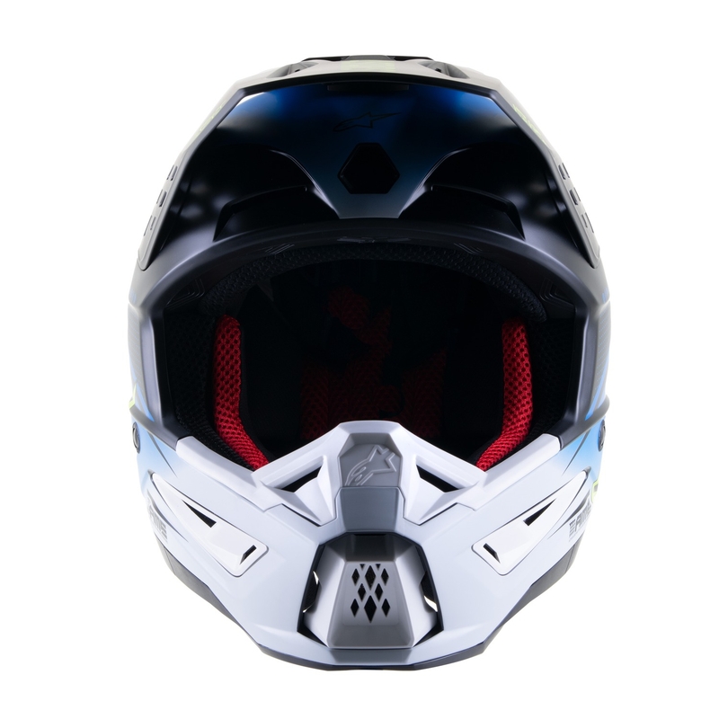 Motocross-Helm Alpinestars S-M5 Rayon blau-fluo gelb-weiß-schwarz matt