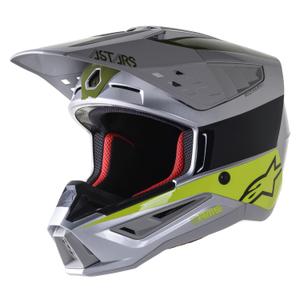 Alpinestars S-M5 Bond Motocross-Helm Silber-Fluo Gelb-Grün glänzend