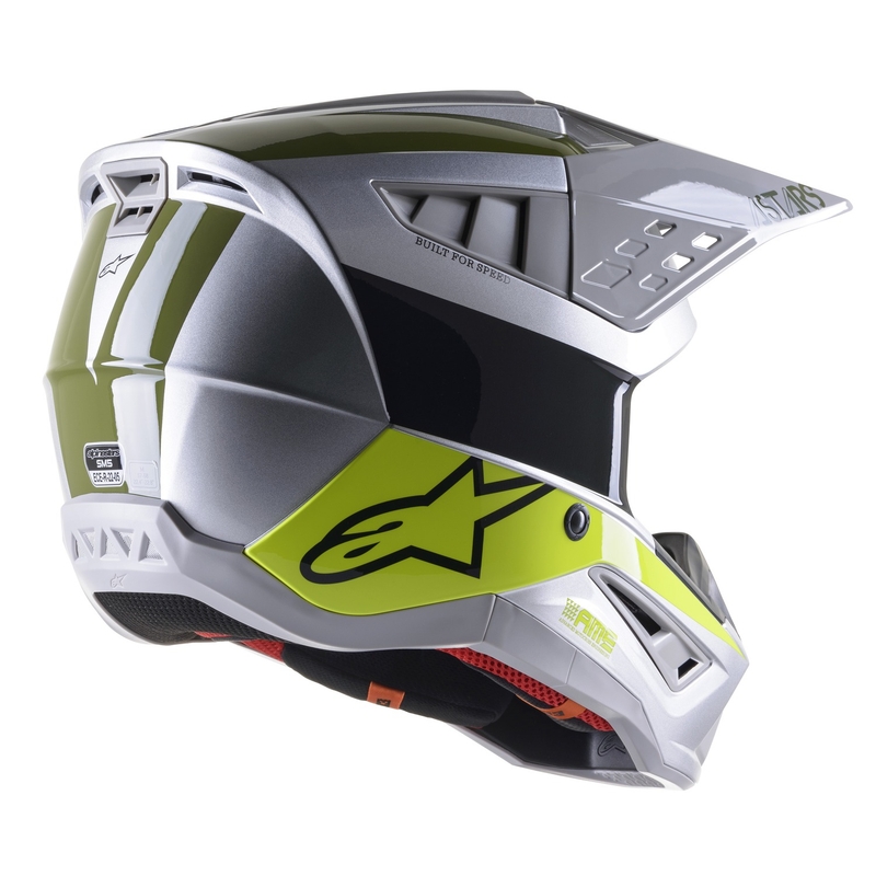 Alpinestars S-M5 Bond Motocross-Helm Silber-Fluo Gelb-Grün glänzend