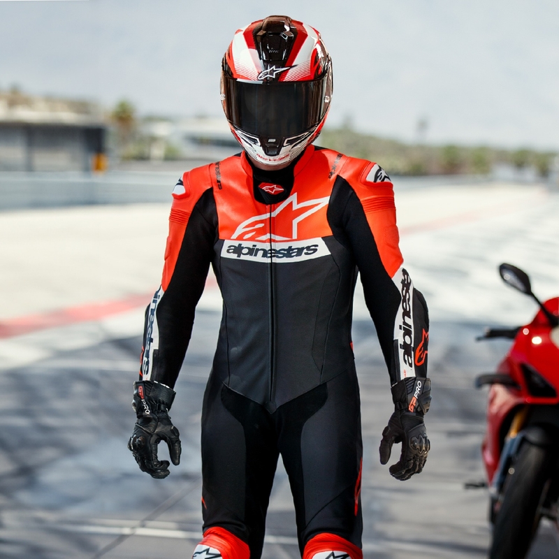 Alpinestars Missile 2 Ward Ledermotorradanzug Schwarz-Fluo-Rot-Weiß