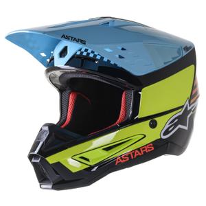 Motocross-Helm Alpinestars S-M5 Speed Schwarz-Fluo-Gelb-Hellblau glänzend