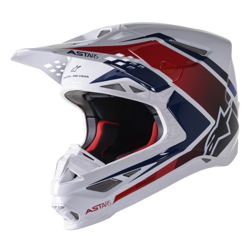 Alpinestars S-M10 Carbon Meta2 Motocrosshelm weiß-rot-blau glänzend