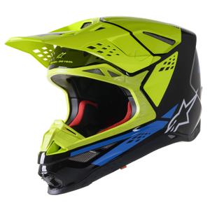 Alpinestars Supertech S-M8 Factory Motocross-Helm schwarz-fluo gelb-blau glänzend
