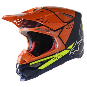 Alpinestars Supertech S-M8 Factory Motocross-Helm Dunkelblau-Orange-Fluogelb glänzend