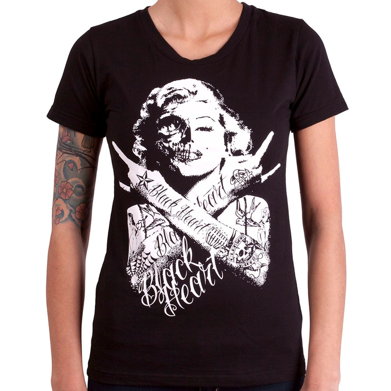 Frauen-T-Shirt Schwarzes Herz Totenkopf Bitch