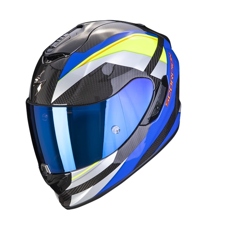 Integrierter Motorradhelm Scorpion Exo-1400 Carbon Air Legione blau-fluo gelb - II. Qualität