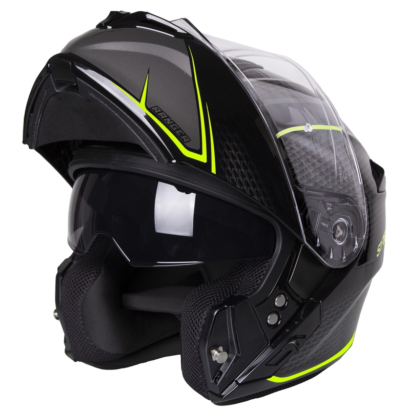 Klappbarer Motorradhelm Street Racer Ranger schwarz-fluoreszierend - II. Qualität
