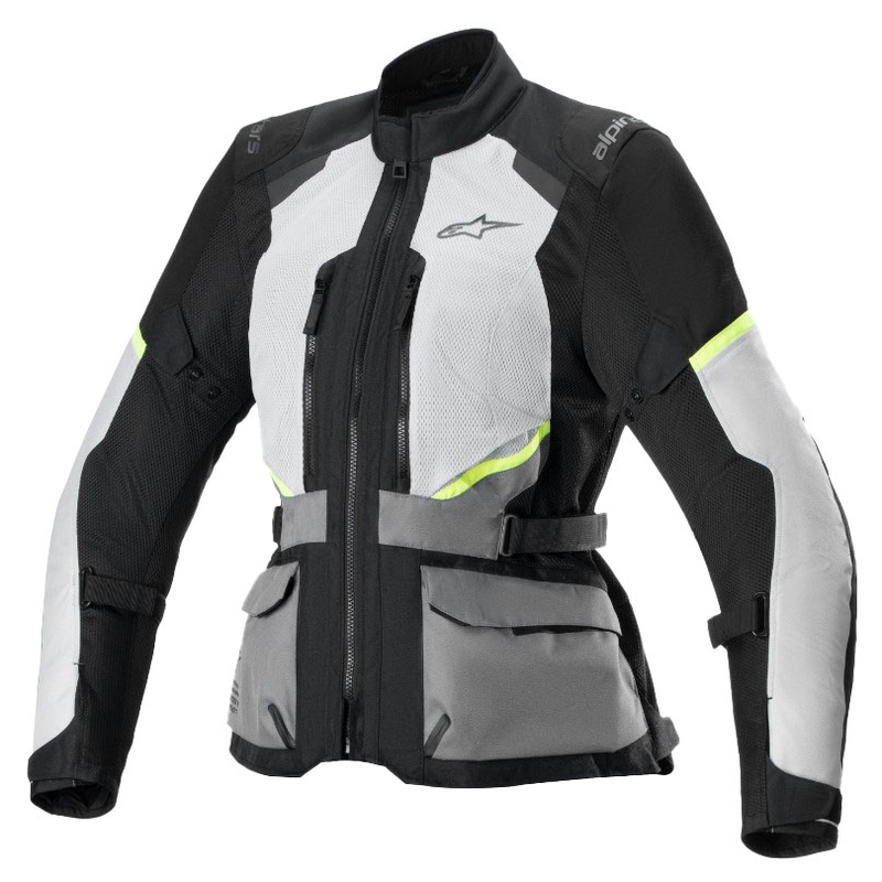 Alpinestars Stella Andes Air Drystar Damen-Motorradjacke Hellgrau-Dunkelgrau-Schwarz-Fluogelb