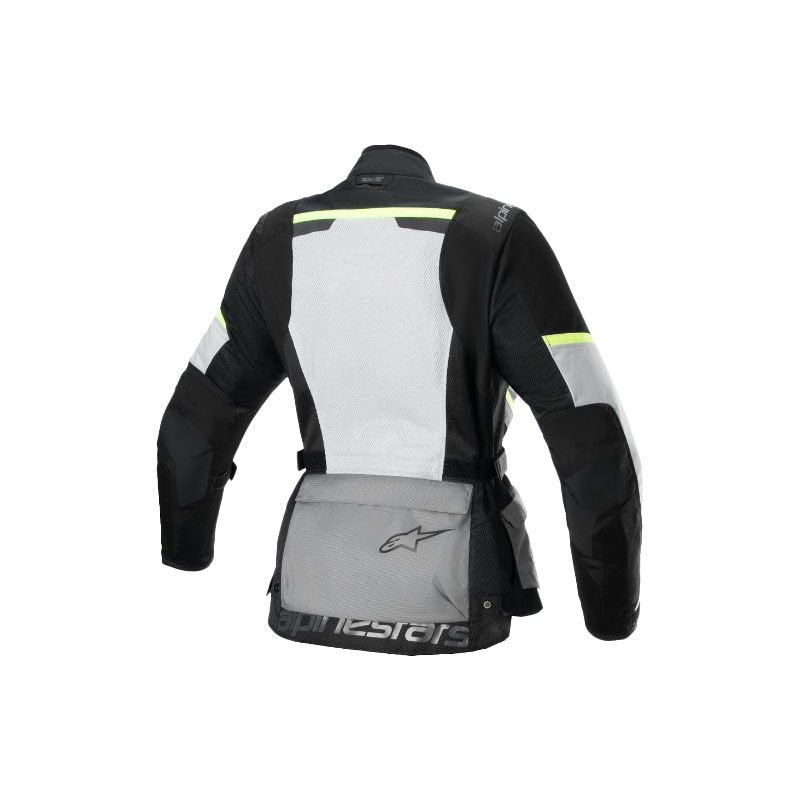 Alpinestars Stella Andes Air Drystar Damen-Motorradjacke Hellgrau-Dunkelgrau-Schwarz-Fluogelb