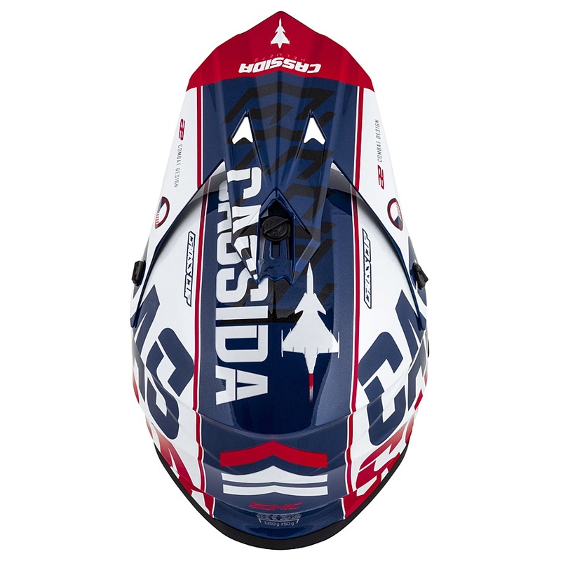 Kinder-Motocross-Helm Cassida Cross Cup Sonic Junior rot-blau-weiß-schwarz