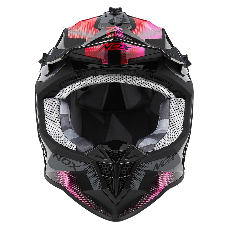 Damen-Motocross-Helm NOX N633 fluo pink-rot-grau