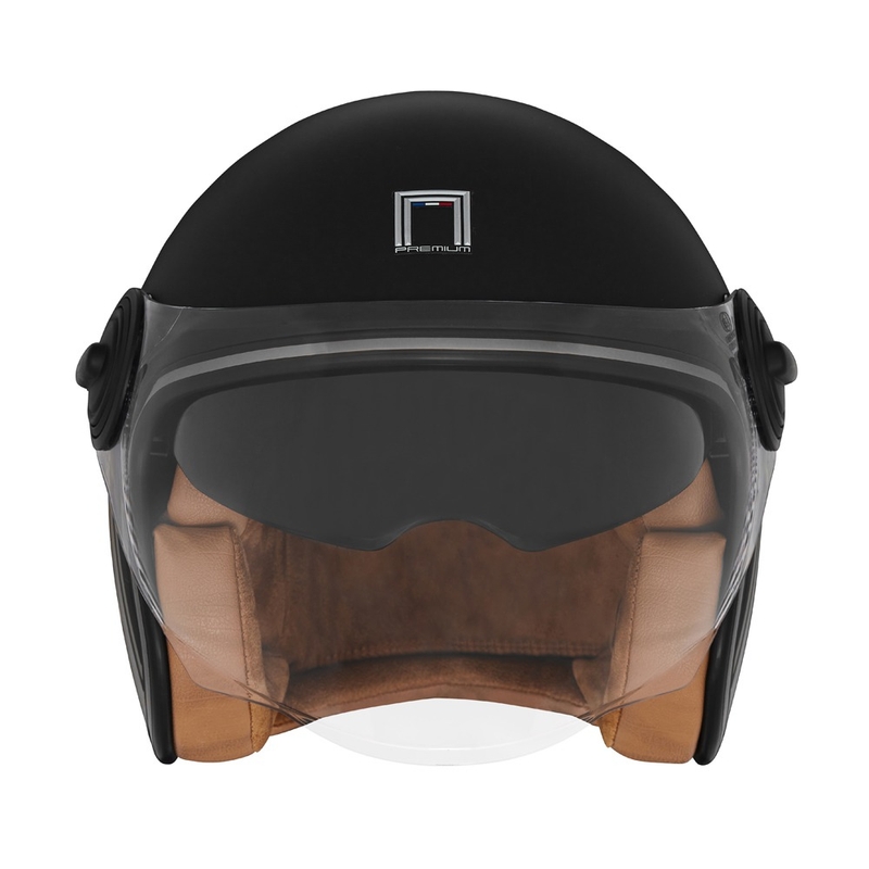 NOX PREMIUM Heritage offener Motorradhelm, mattschwarz mit braunem Leder