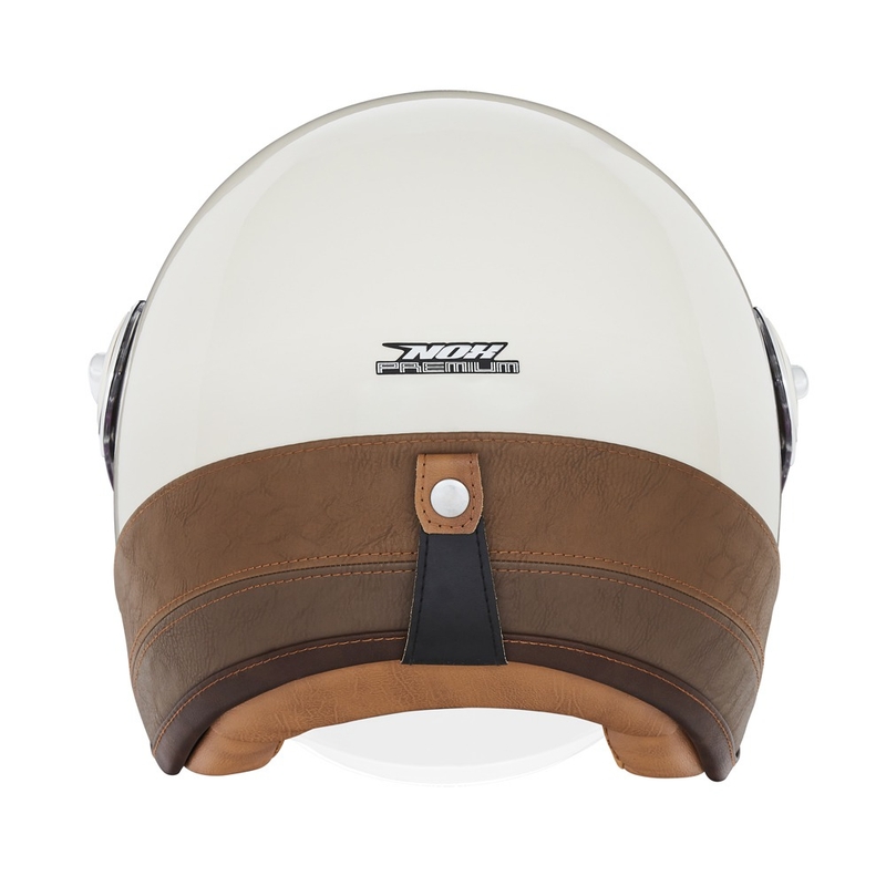 NOX PREMIUM Heritage Motorradhelm mit offenem Gesicht, Cremeweiß mit braunem Leder