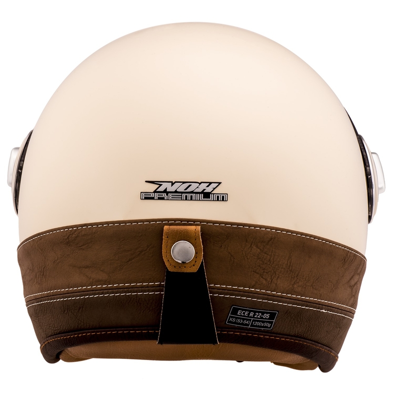NOX PREMIUM Heritage Motorradhelm mit offenem Gesicht, Cremeweiß mit braunem Leder