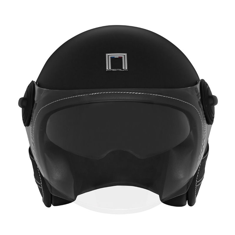 Offener Motorradhelm NOX PREMIUM Heritage aus schwarzem Leder