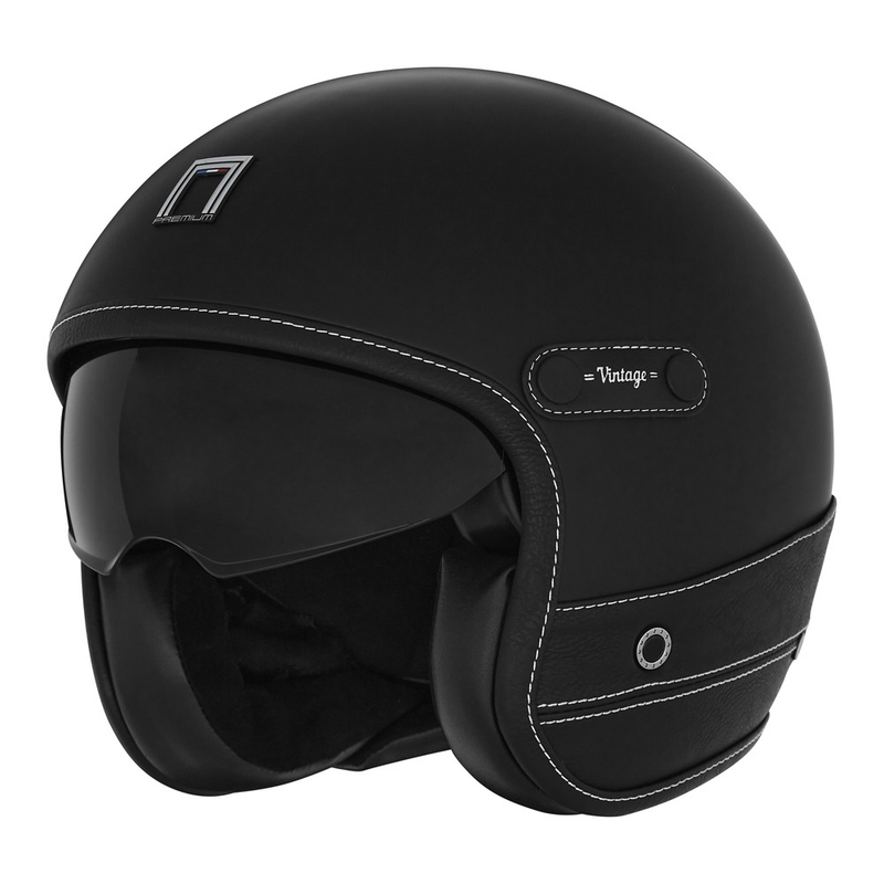 Offener Motorradhelm NOX PREMIUM Heritage aus schwarzem Leder