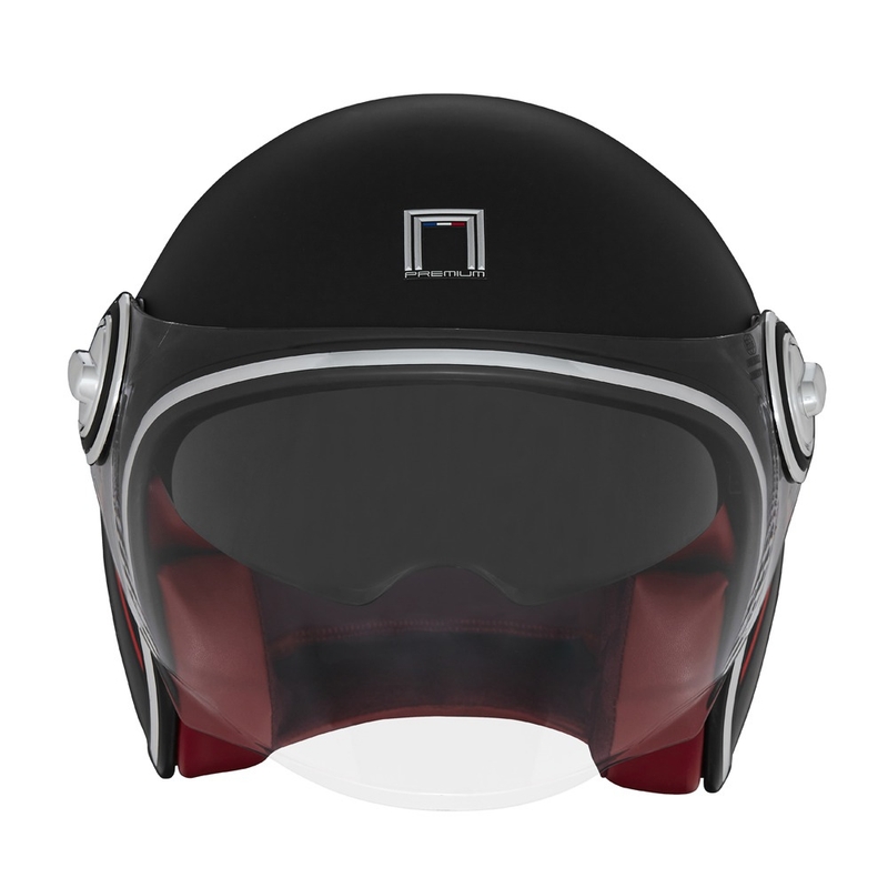 Offener Motorradhelm NOX PREMIUM Heritage mattschwarz-rot-weiß