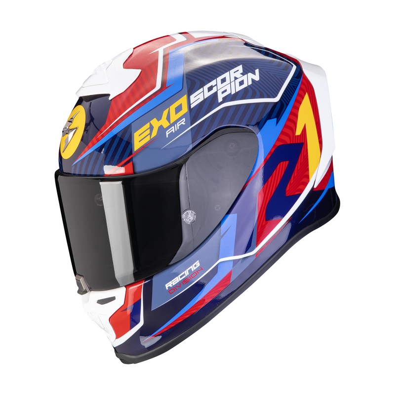 Integrierter Motorradhelm Scorpion EXO-R1 EVO AIR COUP blau-rot-gelb Ausverkauf