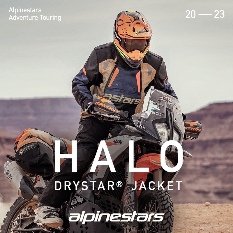 Alpinestars Halo Drystar Motorradjacke Dunkelblau-Khaki-Orange-Schwarz
