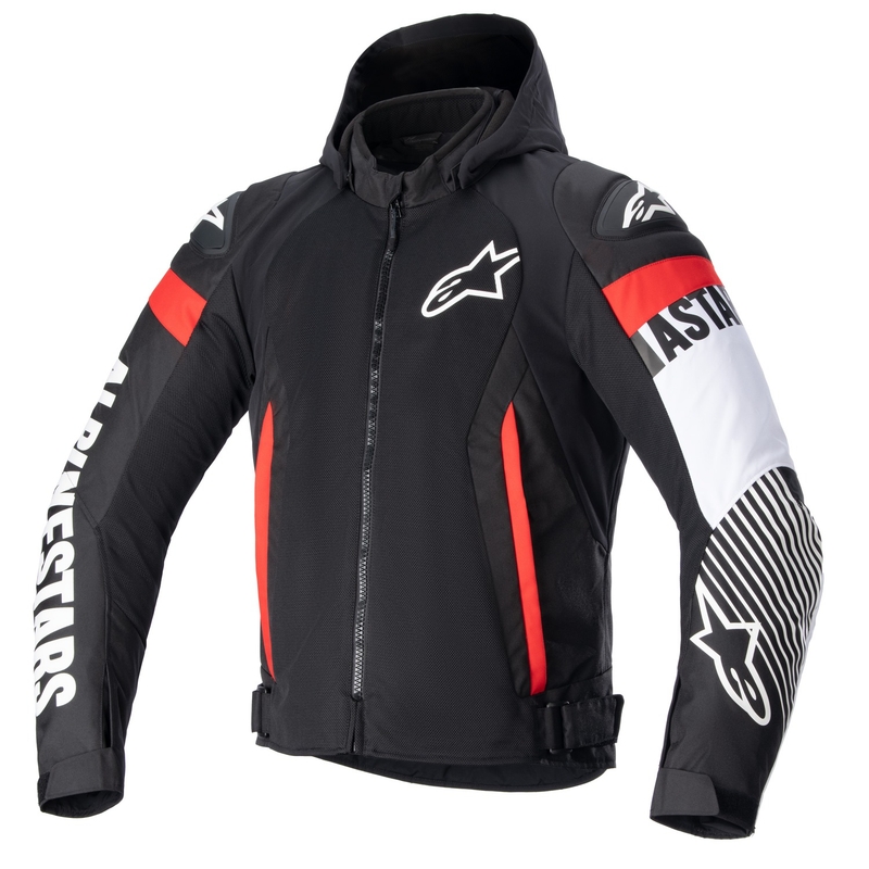 Alpinestars Zaca Air Waterproof Motorradjacke schwarz-weiß-fluoreszierend rot